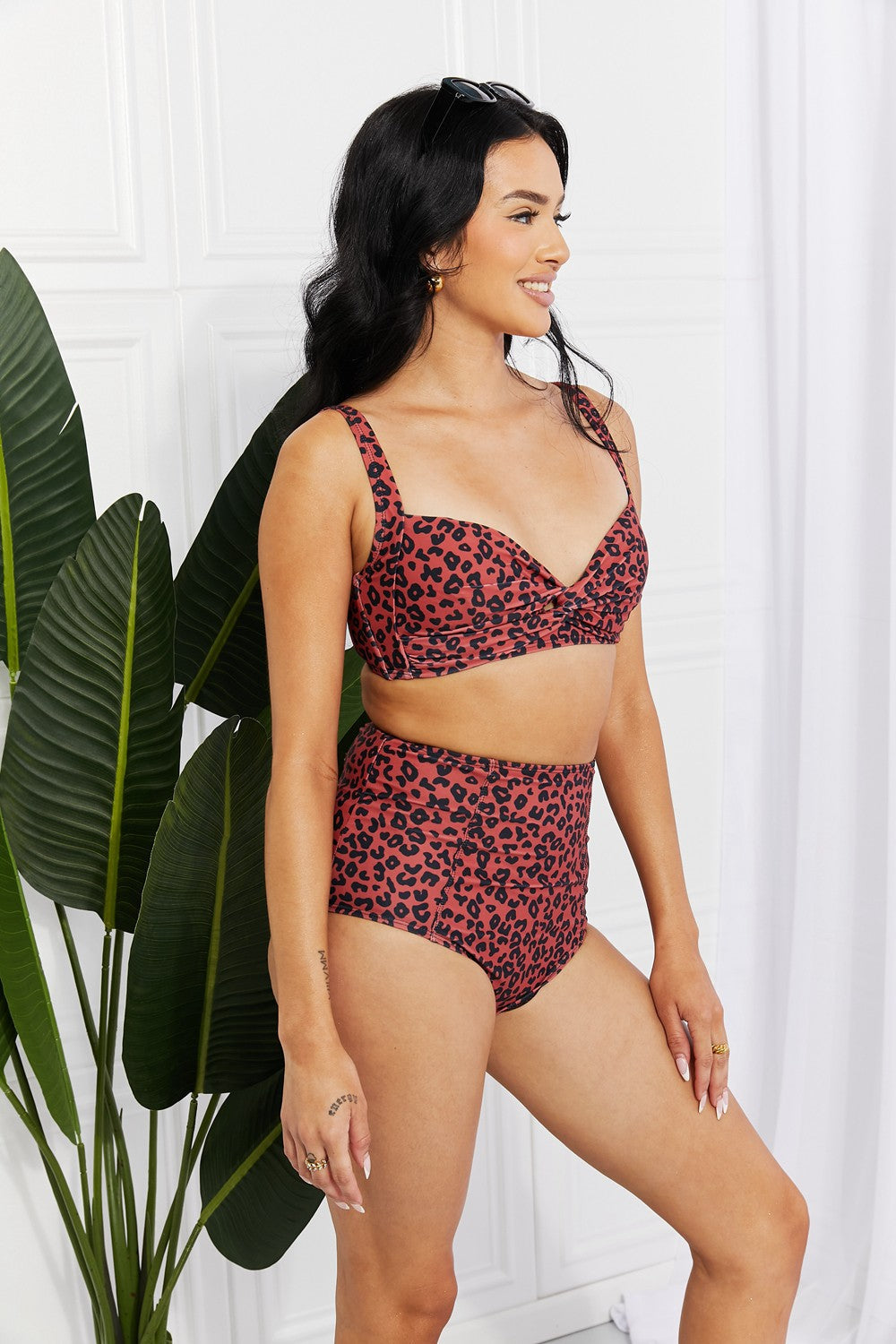 Marina West Swim Take A Dip Twist High-Rise Bikini in Ochre Print on any thing USA/STOD clothes