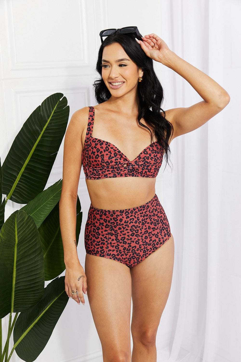 Marina West Swim Take A Dip Twist High-Rise Bikini in Ochre Print on any thing USA/STOD clothes