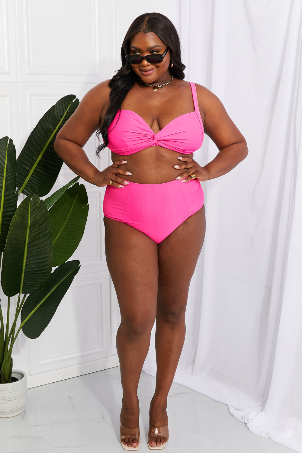Marina West Swim Take A Dip Twist High-Rise Bikini in Pink Print on any thing USA/STOD clothes