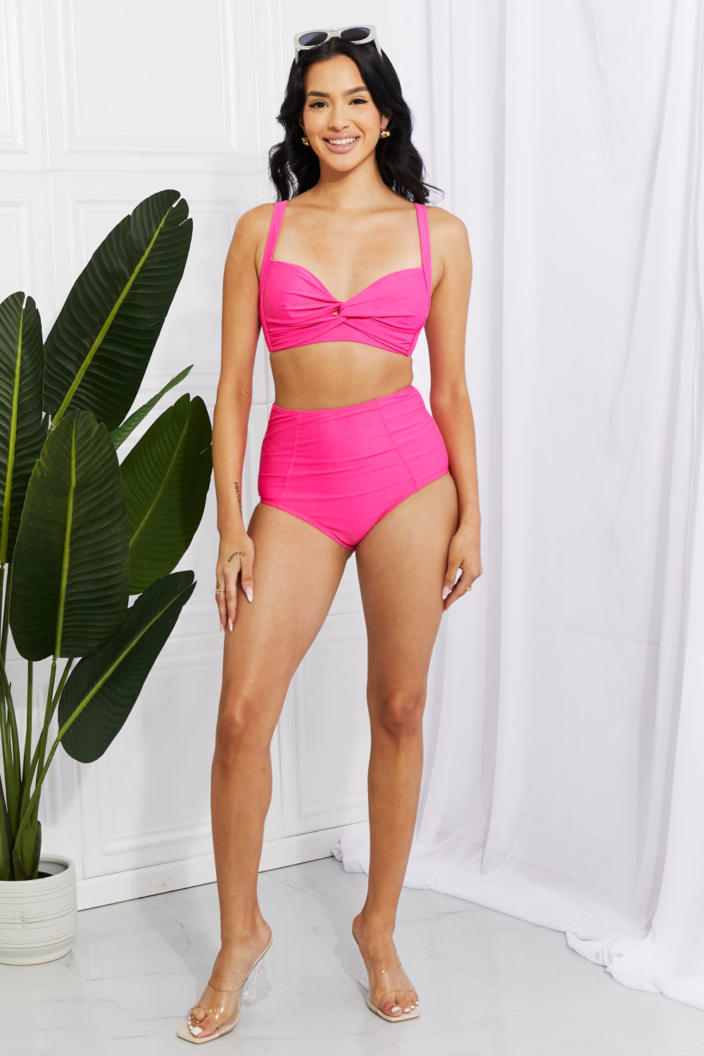 Marina West Swim Take A Dip Twist High-Rise Bikini in Pink Print on any thing USA/STOD clothes