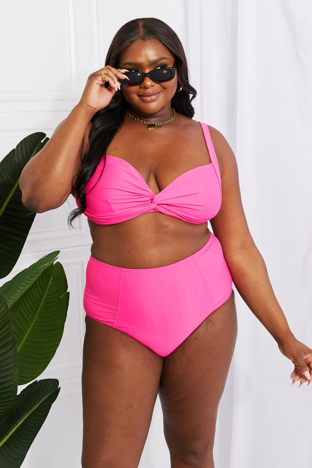 Marina West Swim Take A Dip Twist High-Rise Bikini in Pink Print on any thing USA/STOD clothes