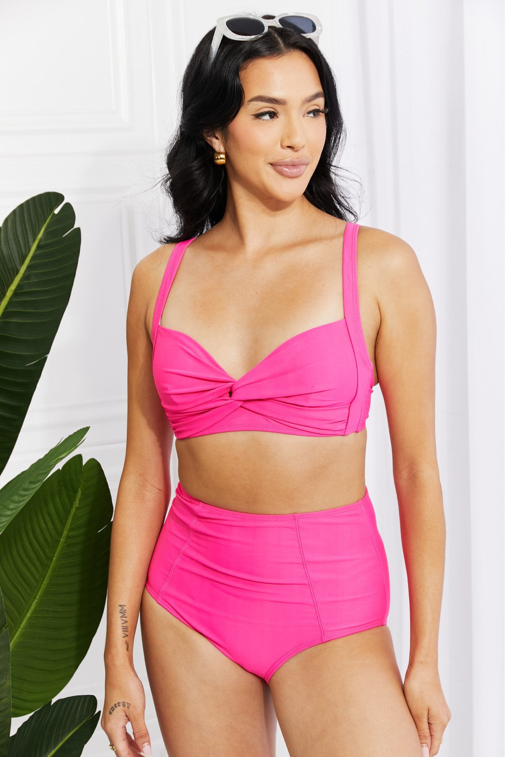 Marina West Swim Take A Dip Twist High-Rise Bikini in Pink Print on any thing USA/STOD clothes