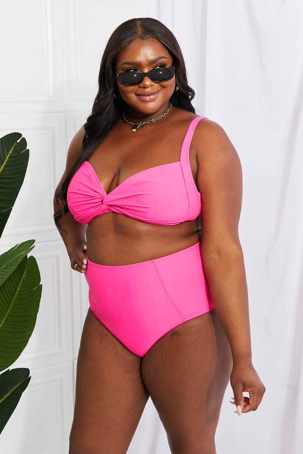 Marina West Swim Take A Dip Twist High-Rise Bikini in Pink Print on any thing USA/STOD clothes