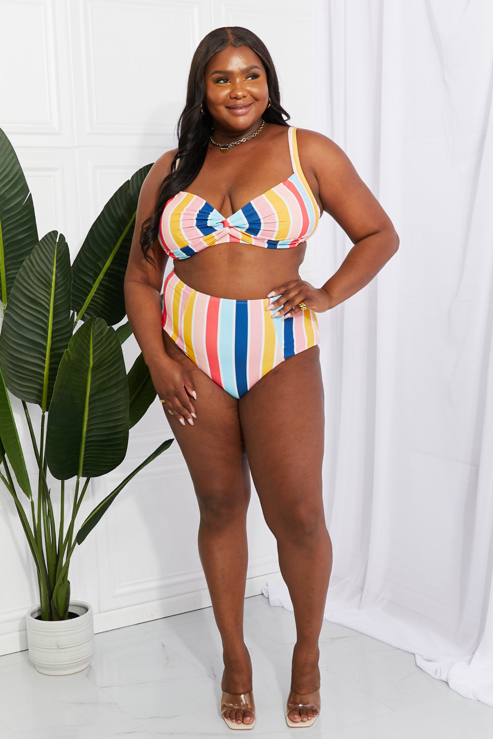 Marina West Swim Take A Dip Twist High-Rise Bikini in Stripe Print on any thing USA/STOD clothes