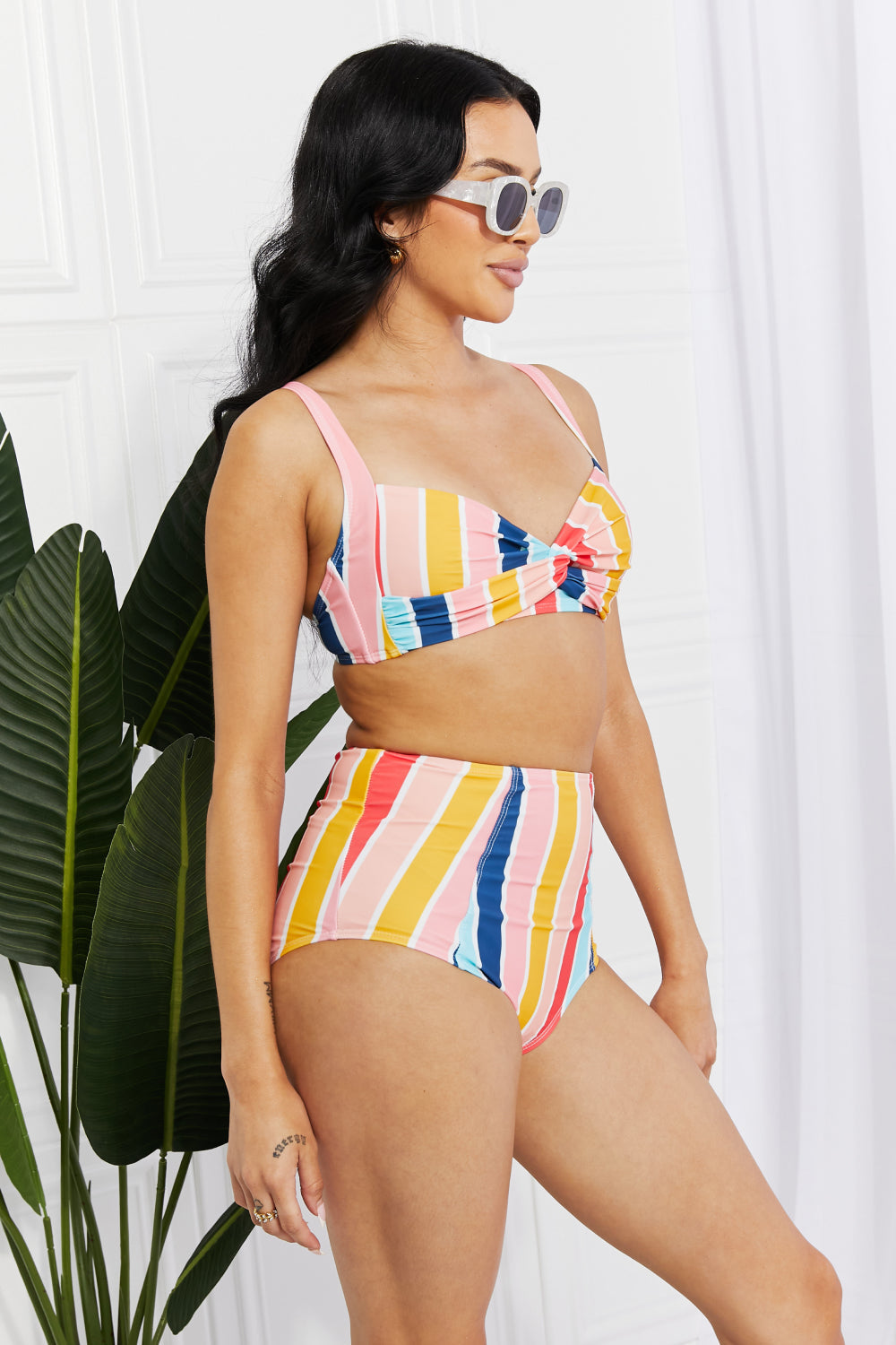 Marina West Swim Take A Dip Twist High-Rise Bikini in Stripe Print on any thing USA/STOD clothes