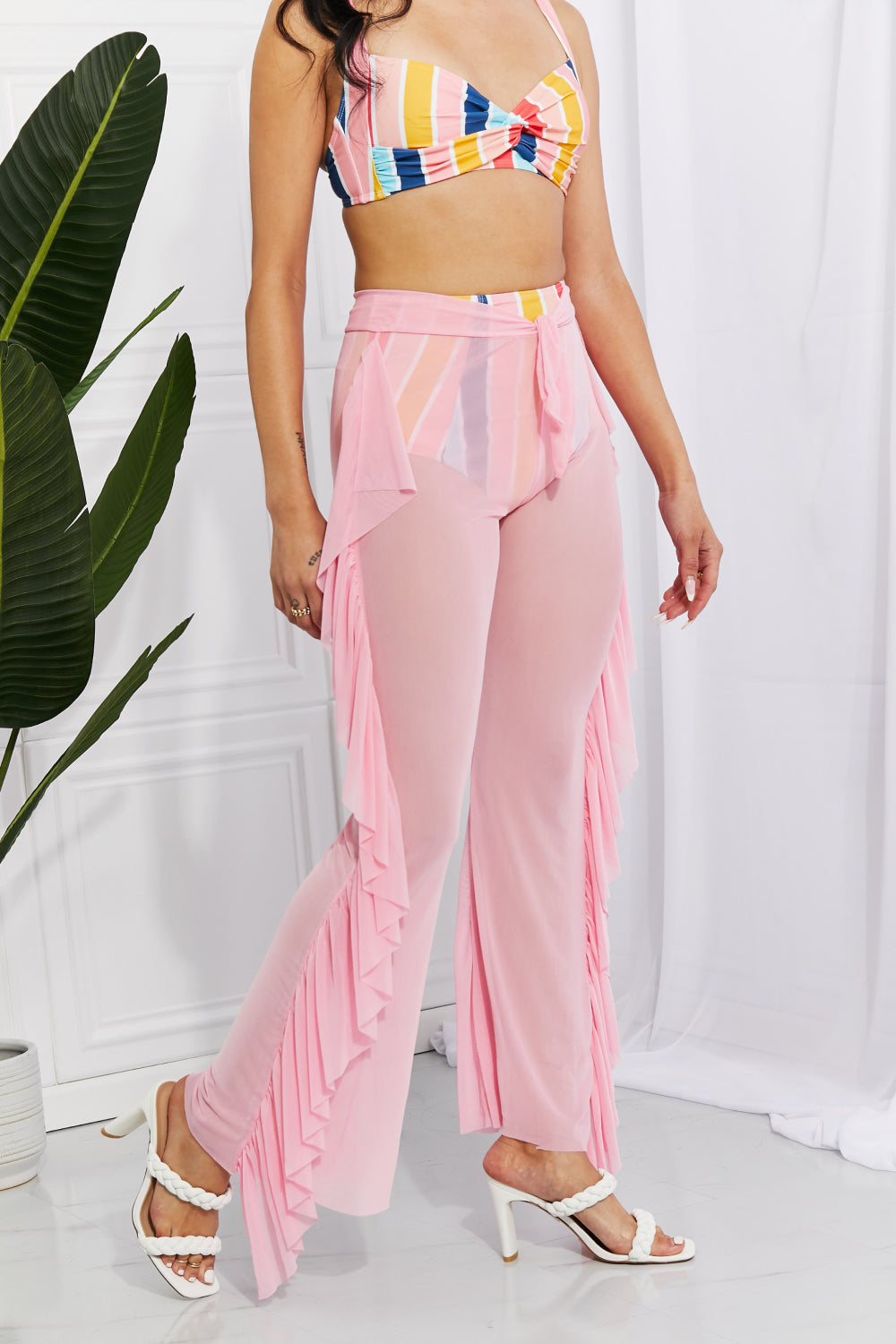 Marina West Swim Take Me To The Beach Mesh Ruffle Cover-Up Pants Print on any thing USA/STOD clothes