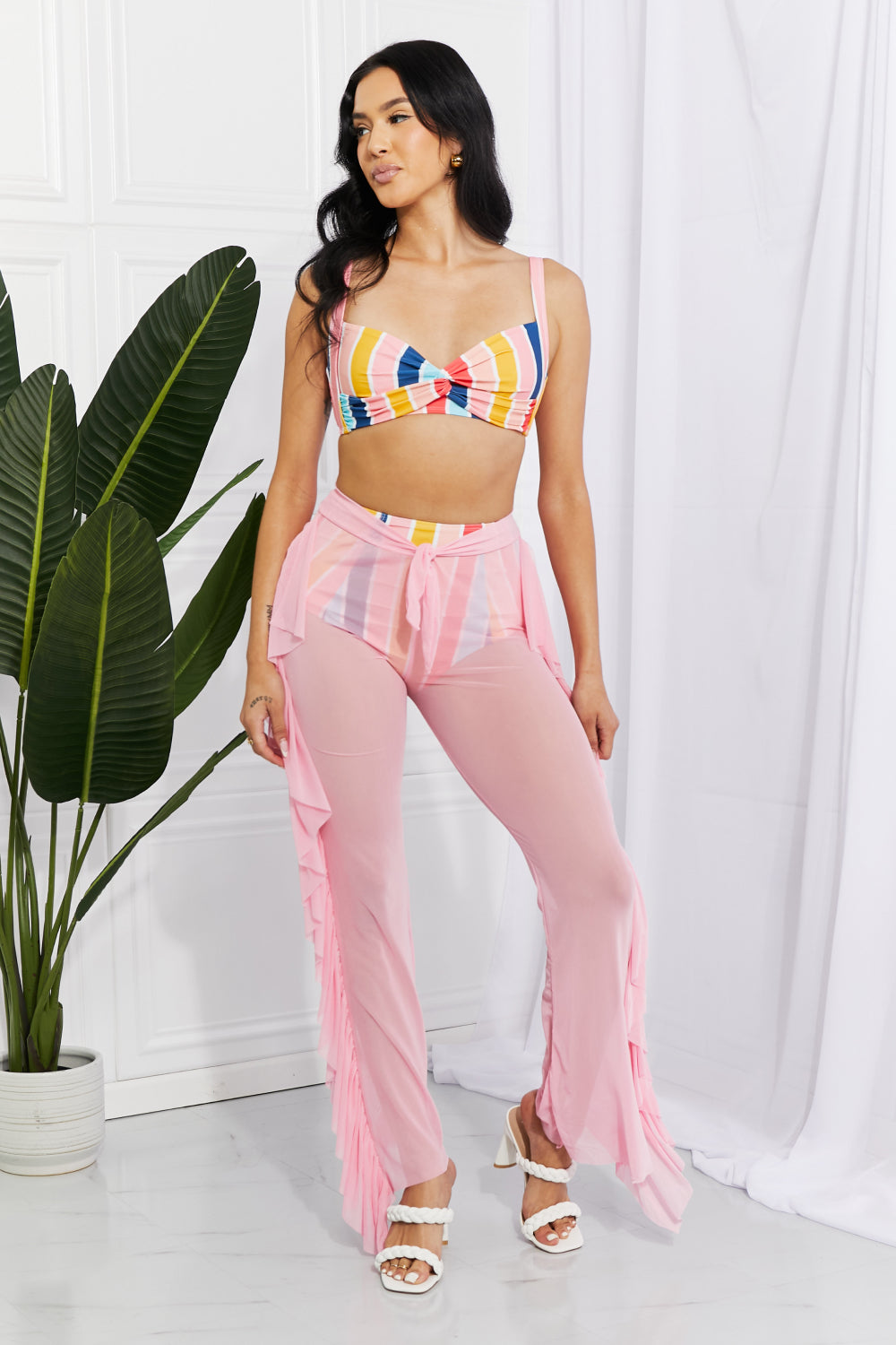 Marina West Swim Take Me To The Beach Mesh Ruffle Cover-Up Pants Print on any thing USA/STOD clothes