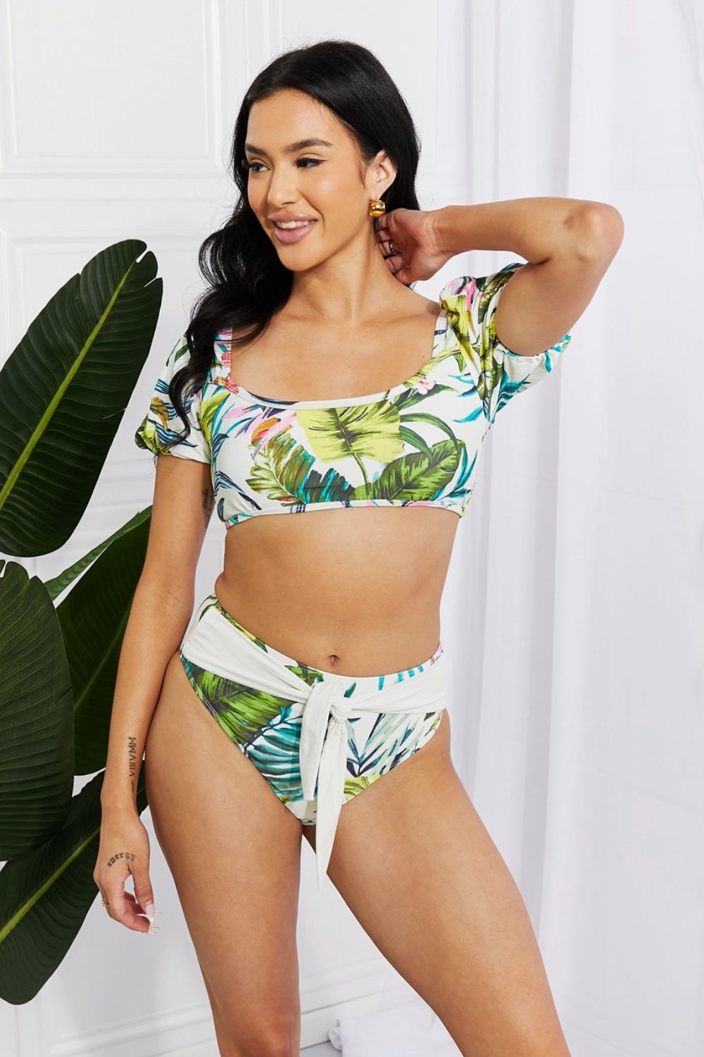 Marina West Swim Vacay Ready Puff Sleeve Bikini in Floral Print on any thing USA/STOD clothes