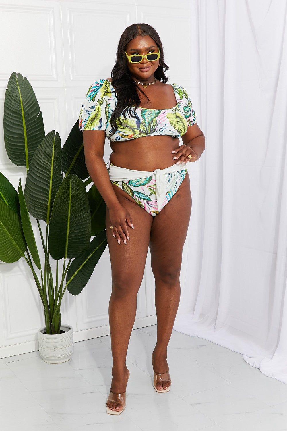 Marina West Swim Vacay Ready Puff Sleeve Bikini in Floral Print on any thing USA/STOD clothes