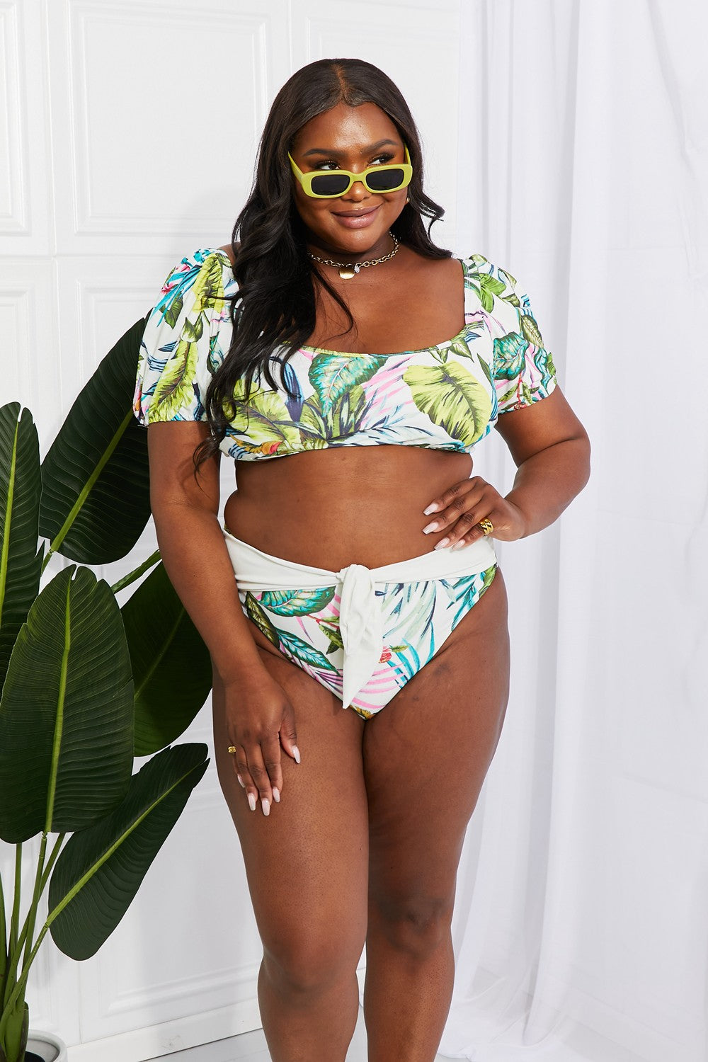 Marina West Swim Vacay Ready Puff Sleeve Bikini in Floral Print on any thing USA/STOD clothes