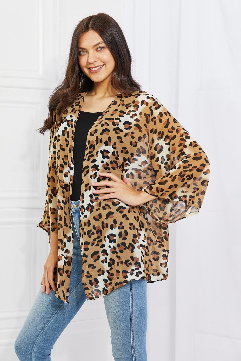 Melody Wild Muse Full Size Animal Print Kimono in Camel Print on any thing USA/STOD clothes