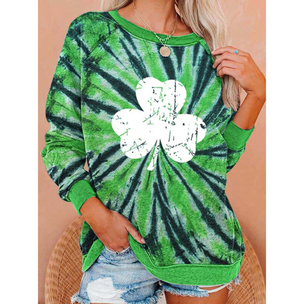 Women's St. Patrick's Irish Day Round Neck Tie Dye Long Sleeve Sweatshirt