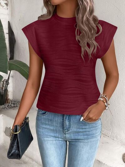 Mock Neck Cap Sleeve T-Shirt Print on any thing USA/STOD clothes