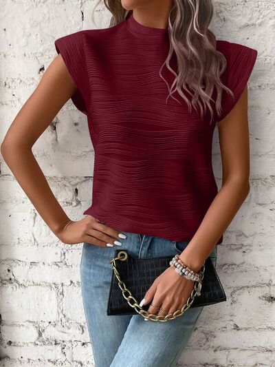 Mock Neck Cap Sleeve T-Shirt Print on any thing USA/STOD clothes