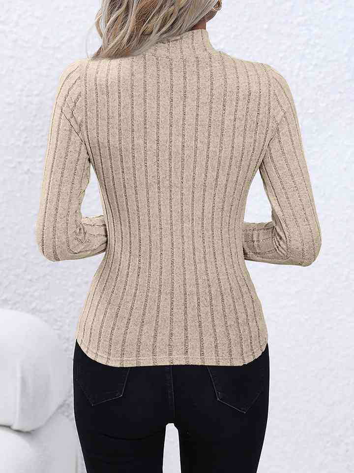 Mock Neck Long Sleeve Knit Top Print on any thing USA/STOD clothes