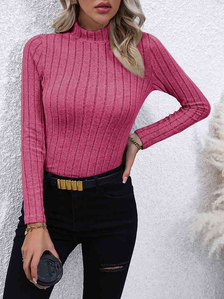 Mock Neck Long Sleeve Knit Top Print on any thing USA/STOD clothes