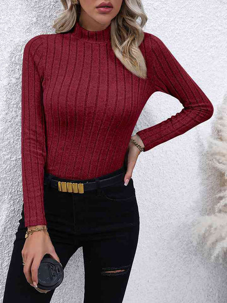 Mock Neck Long Sleeve Knit Top Print on any thing USA/STOD clothes