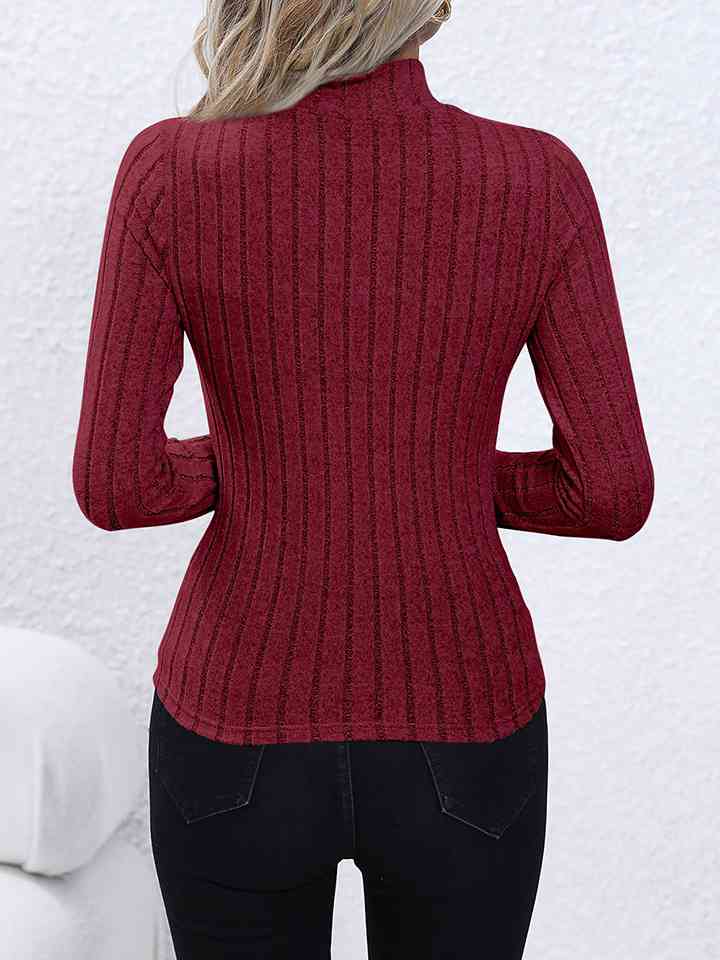 Mock Neck Long Sleeve Knit Top Print on any thing USA/STOD clothes