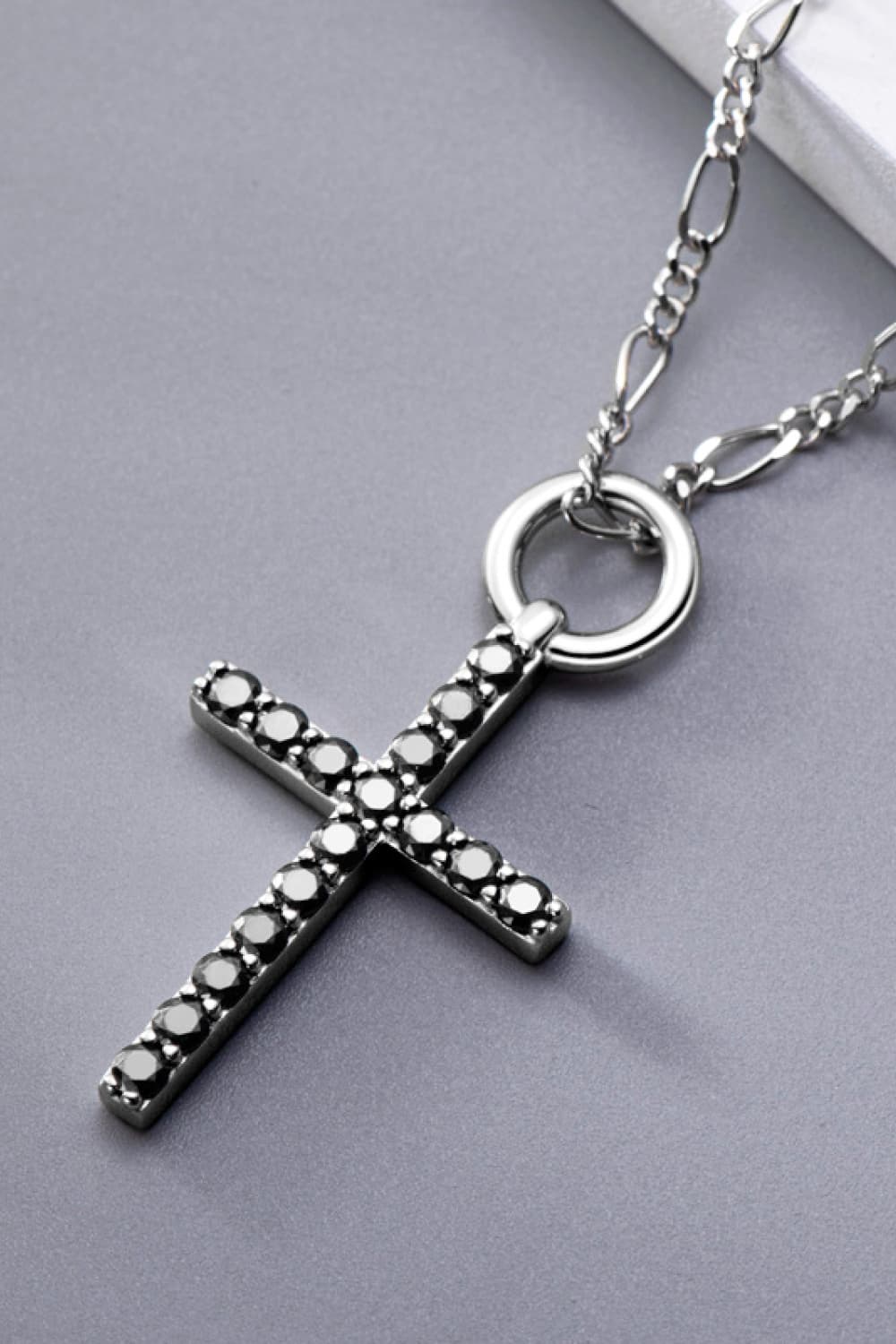 Moissanite Cross Pendant Platinum-Plated Necklace Print on any thing USA/STOD clothes