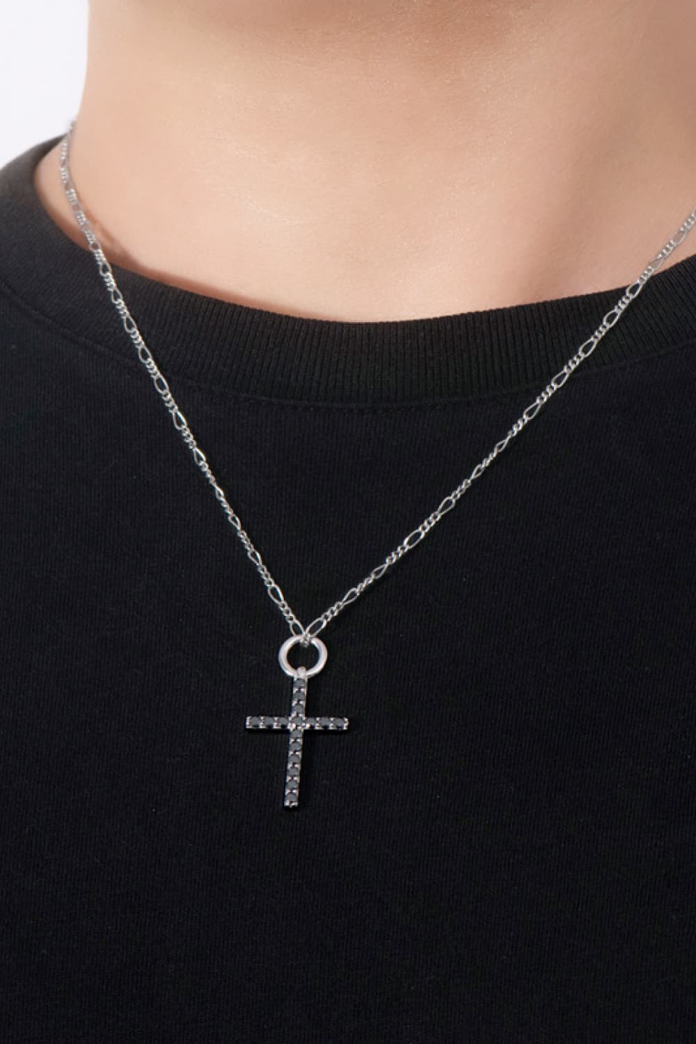 Moissanite Cross Pendant Platinum-Plated Necklace Print on any thing USA/STOD clothes