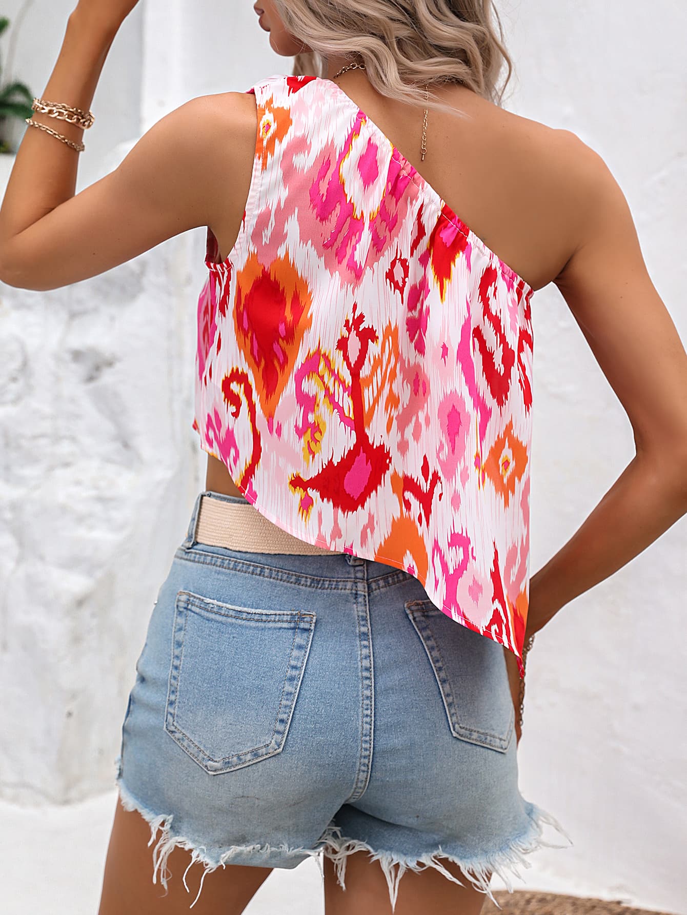Multicolored One-Shoulder Asymmetrical Tank Print on any thing USA/STOD clothes