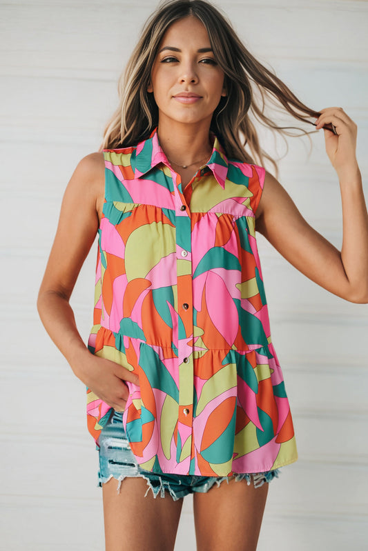 Multicolored Sleeveless Longline Shirt Print on any thing USA/STOD clothes