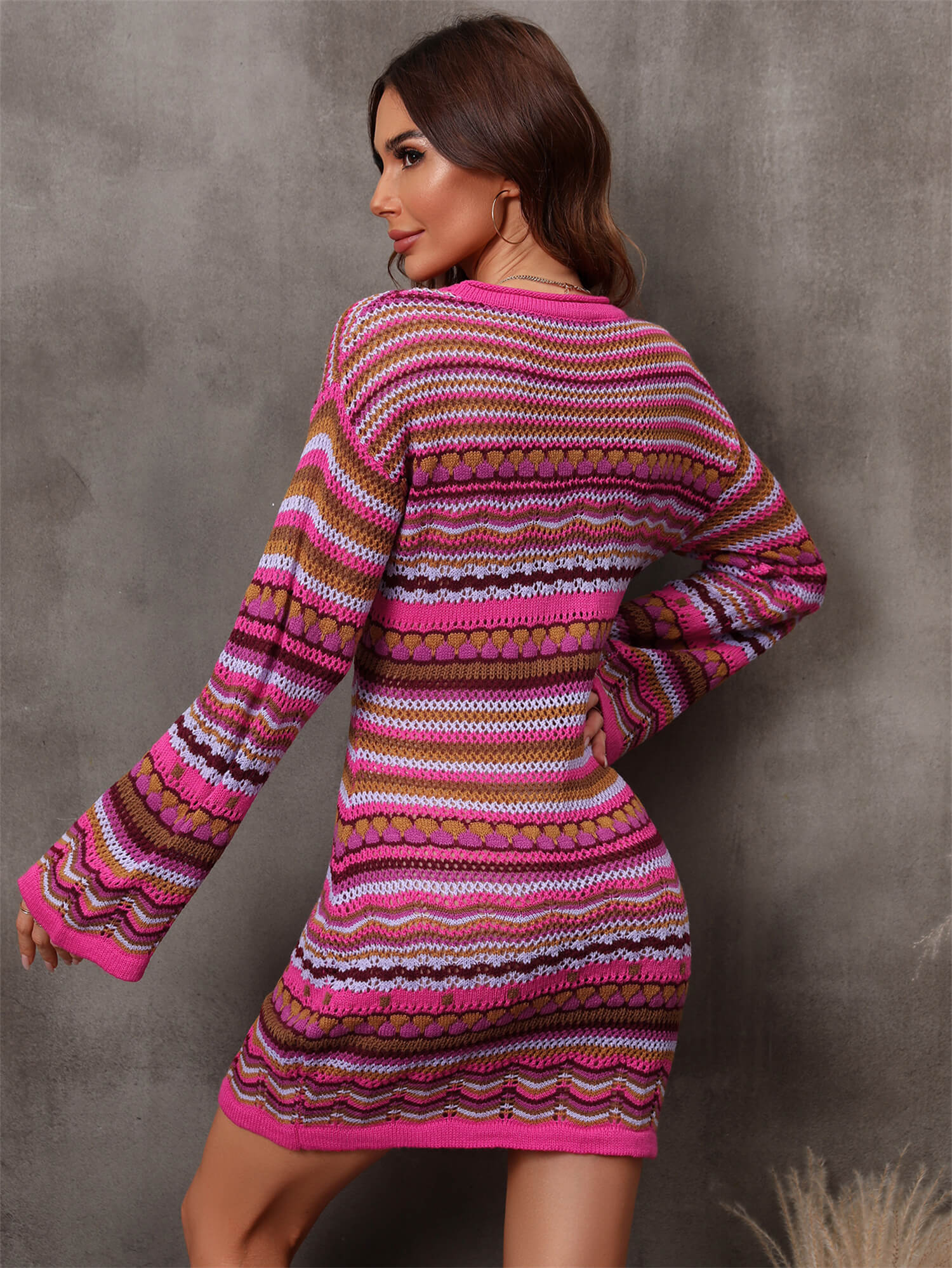 Multicolored Stripe Dropped Shoulder Sweater Dress Print on any thing USA/STOD clothes