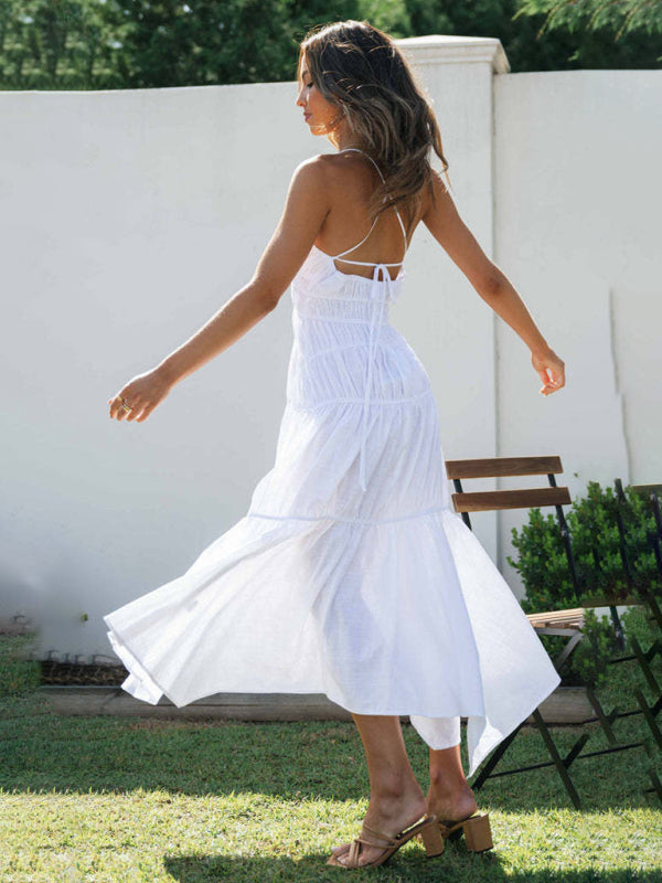 New Sleeveless V-Neck Back Strap Spliced Irregular Hem Long Dress Print on any thing USA/STOD clothes