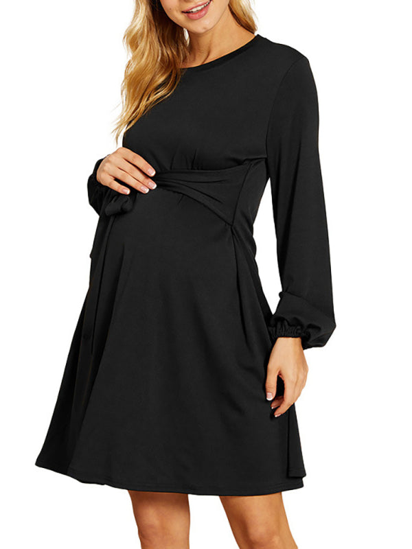 New Solid Color Long Sleeve Tie Maternity Maternity Dresses Print on any thing USA/STOD clothes