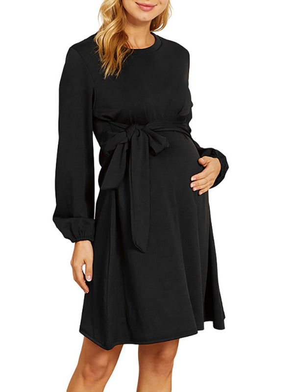 New Solid Color Long Sleeve Tie Maternity Maternity Dresses Print on any thing USA/STOD clothes