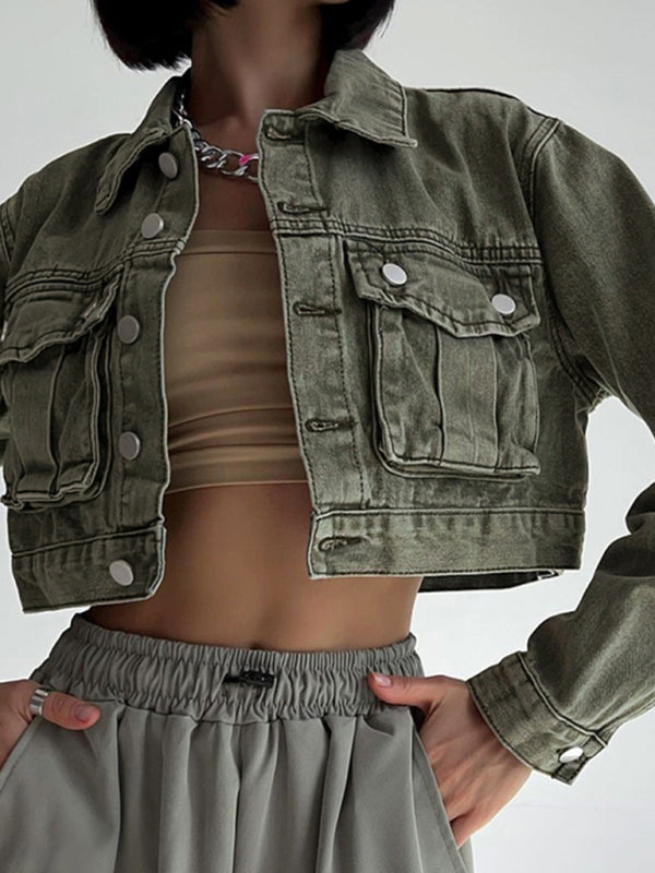 New distressed green fashionable workwear denim jacket Print on any thing USA/STOD clothes