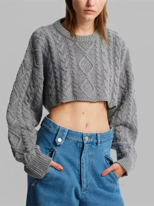 New elegant and fashionable women's rhombus braided short navel-baring knitted sweater Print on any thing USA/STOD clothes