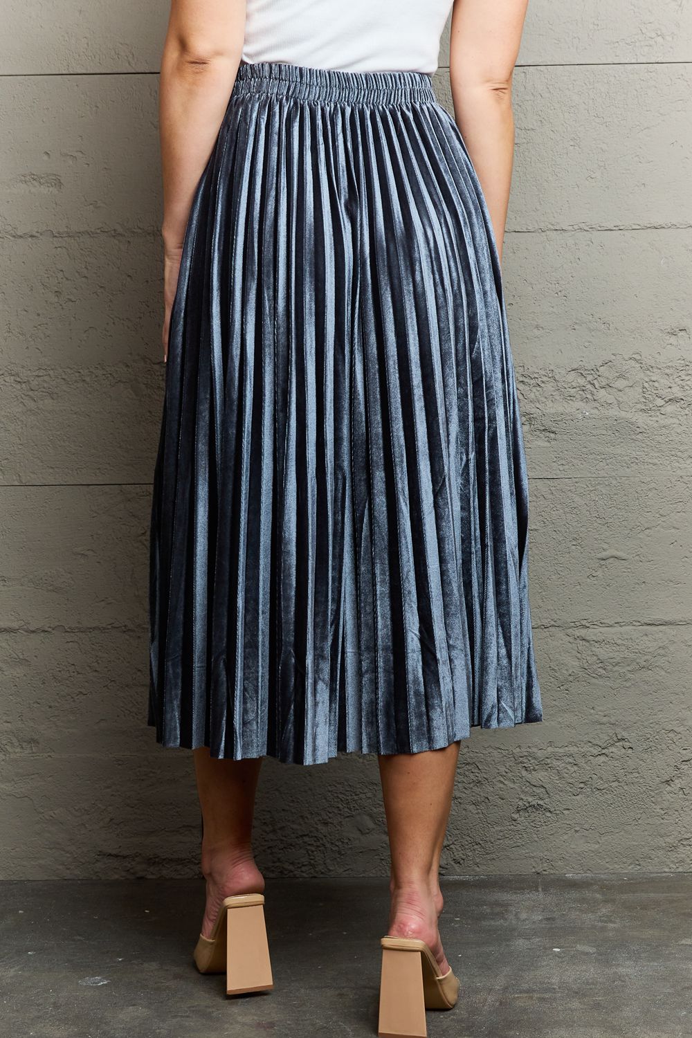 Ninexis Accordion Pleated Flowy Midi Skirt Print on any thing USA/STOD clothes