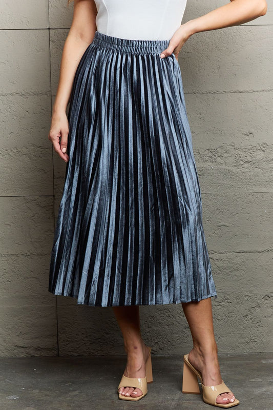 Ninexis Accordion Pleated Flowy Midi Skirt Print on any thing USA/STOD clothes