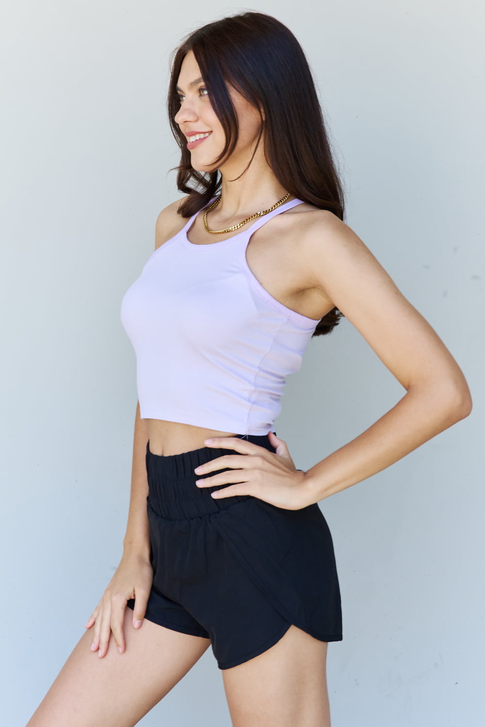 Ninexis Everyday Staple Soft Modal Short Strap Ribbed Tank Top in Lavender Print on any thing USA/STOD clothes