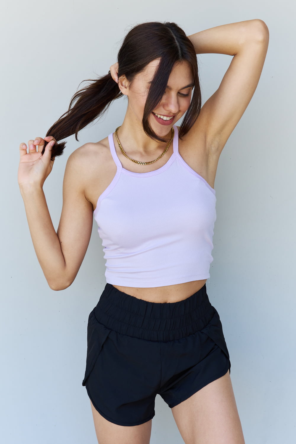 Ninexis Everyday Staple Soft Modal Short Strap Ribbed Tank Top in Lavender Print on any thing USA/STOD clothes