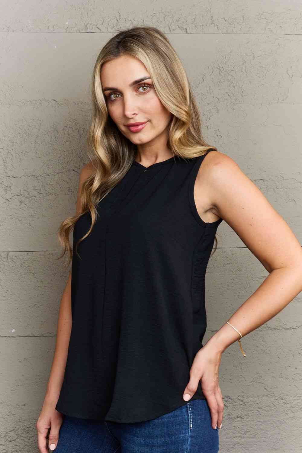 Ninexis First Glance Sleeveless Neckline Slit Top Print on any thing USA/STOD clothes