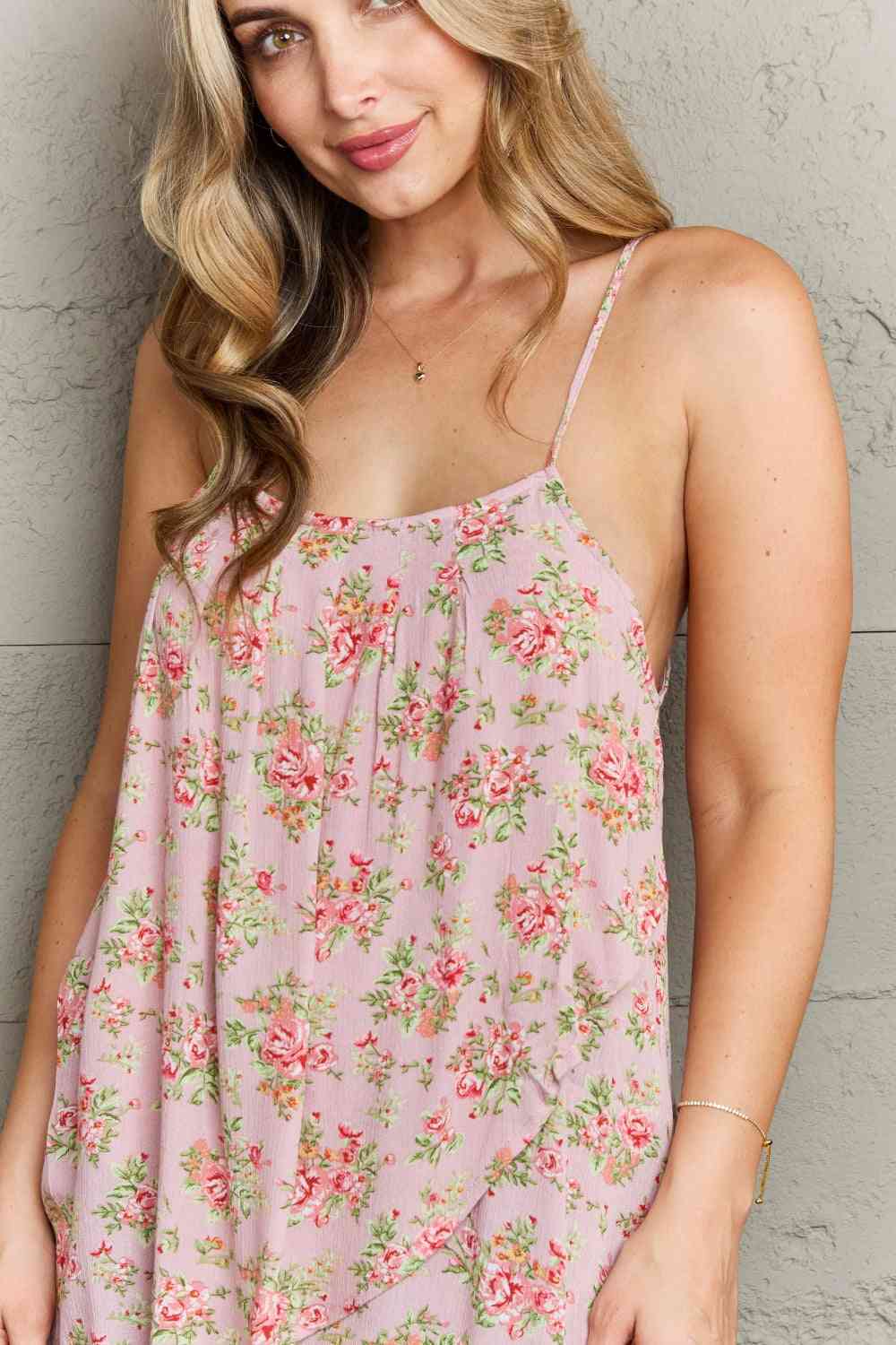 Ninexis Hang Loose Tulip Hem Cami Top in Mauve Floral Print on any thing USA/STOD clothes
