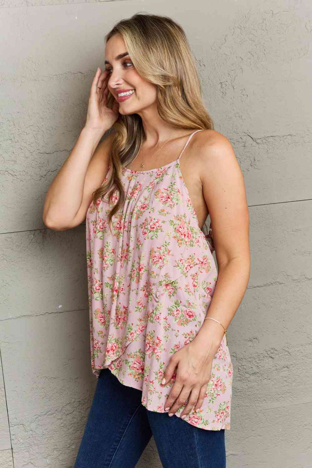 Ninexis Hang Loose Tulip Hem Cami Top in Mauve Floral Print on any thing USA/STOD clothes