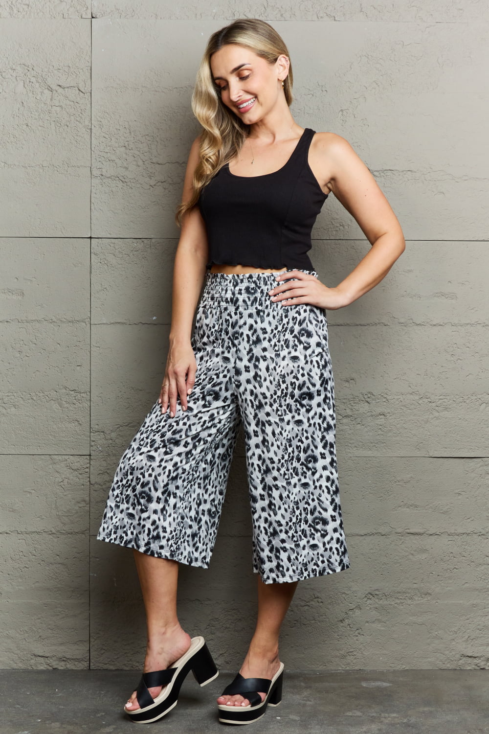Ninexis Leopard High Waist Flowy Wide Leg Pants with Pockets Print on any thing USA/STOD clothes
