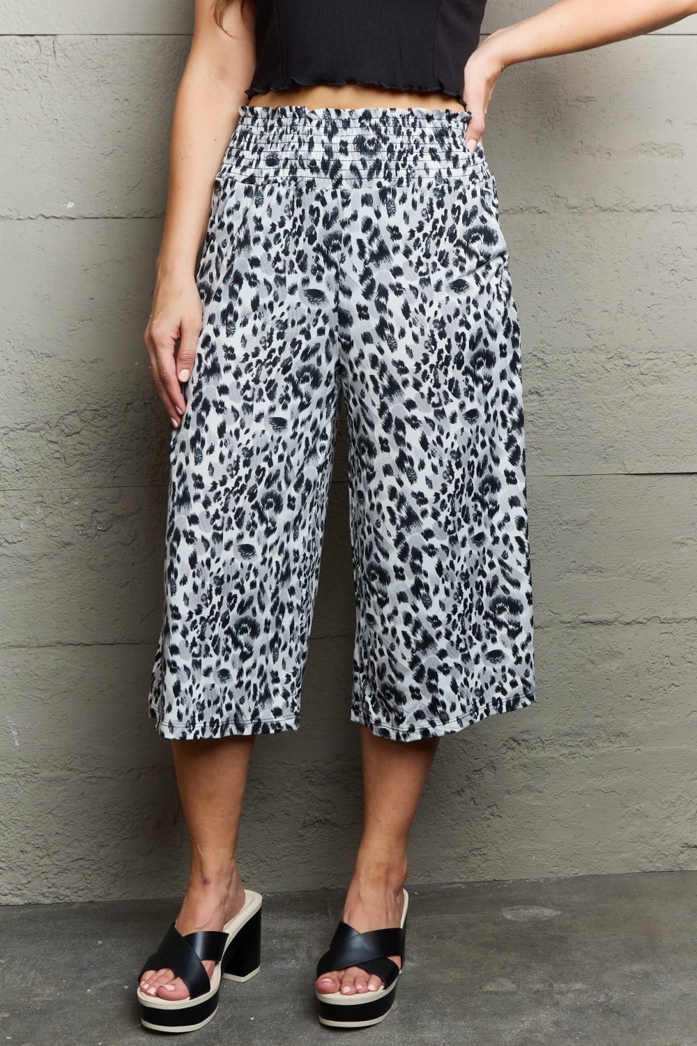 Ninexis Leopard High Waist Flowy Wide Leg Pants with Pockets Print on any thing USA/STOD clothes