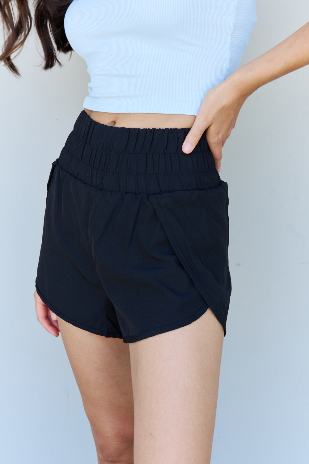 Ninexis Stay Active High Waistband Active Shorts in Black Print on any thing USA/STOD clothes