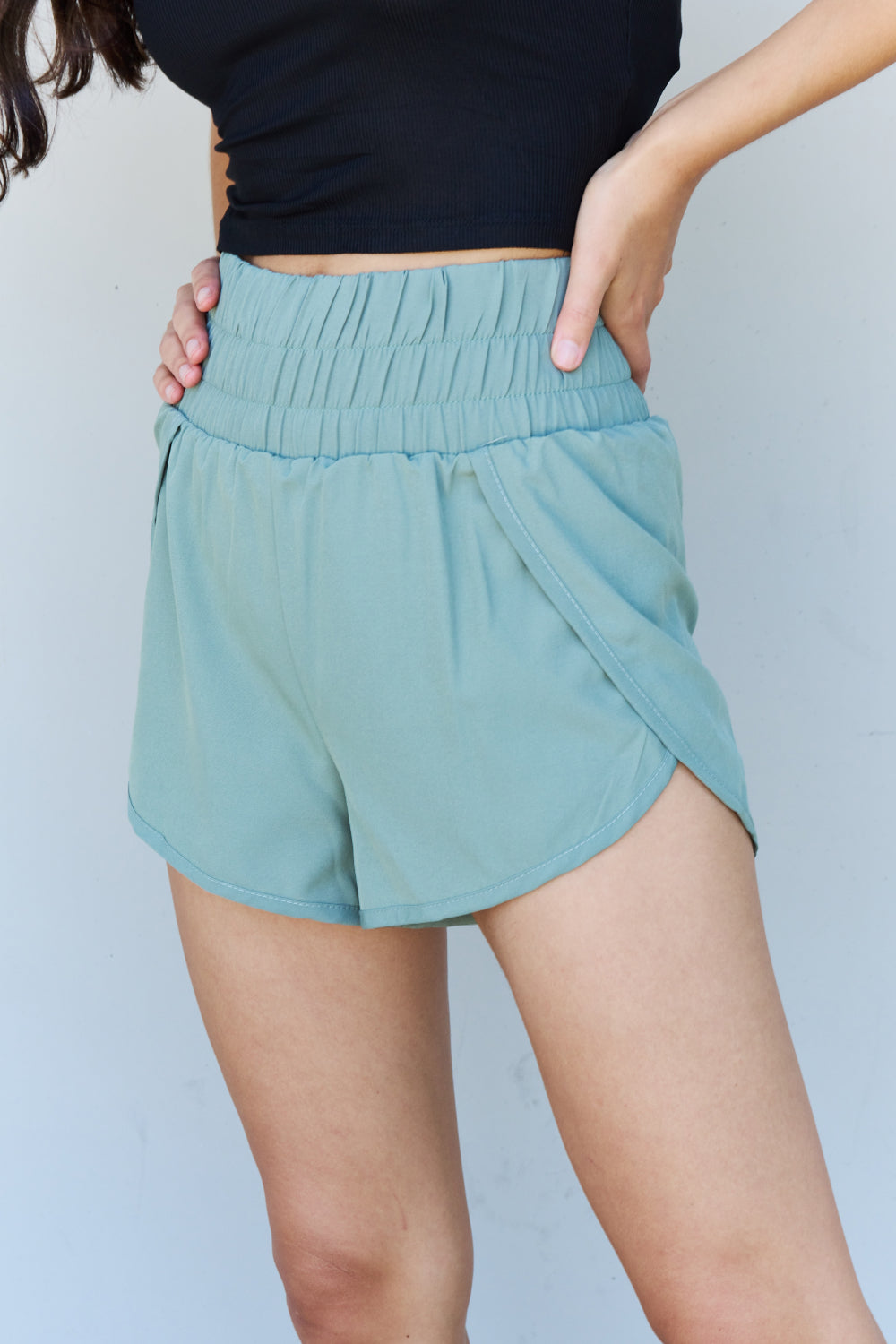 Ninexis Stay Active High Waistband Active Shorts in Pastel Blue Print on any thing USA/STOD clothes