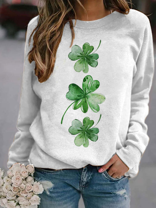 Women's St. Patrick's four-leaf clover patchwork sleeve sweatshirt