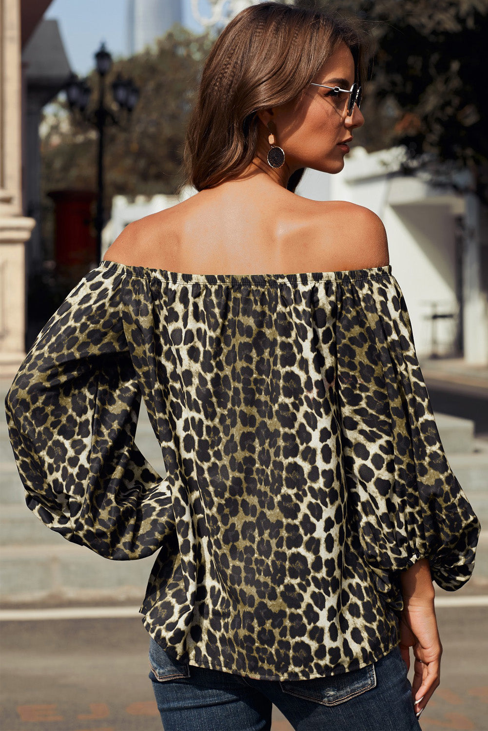 Off-Shoulder Balloon Sleeve Top Print on any thing USA/STOD clothes