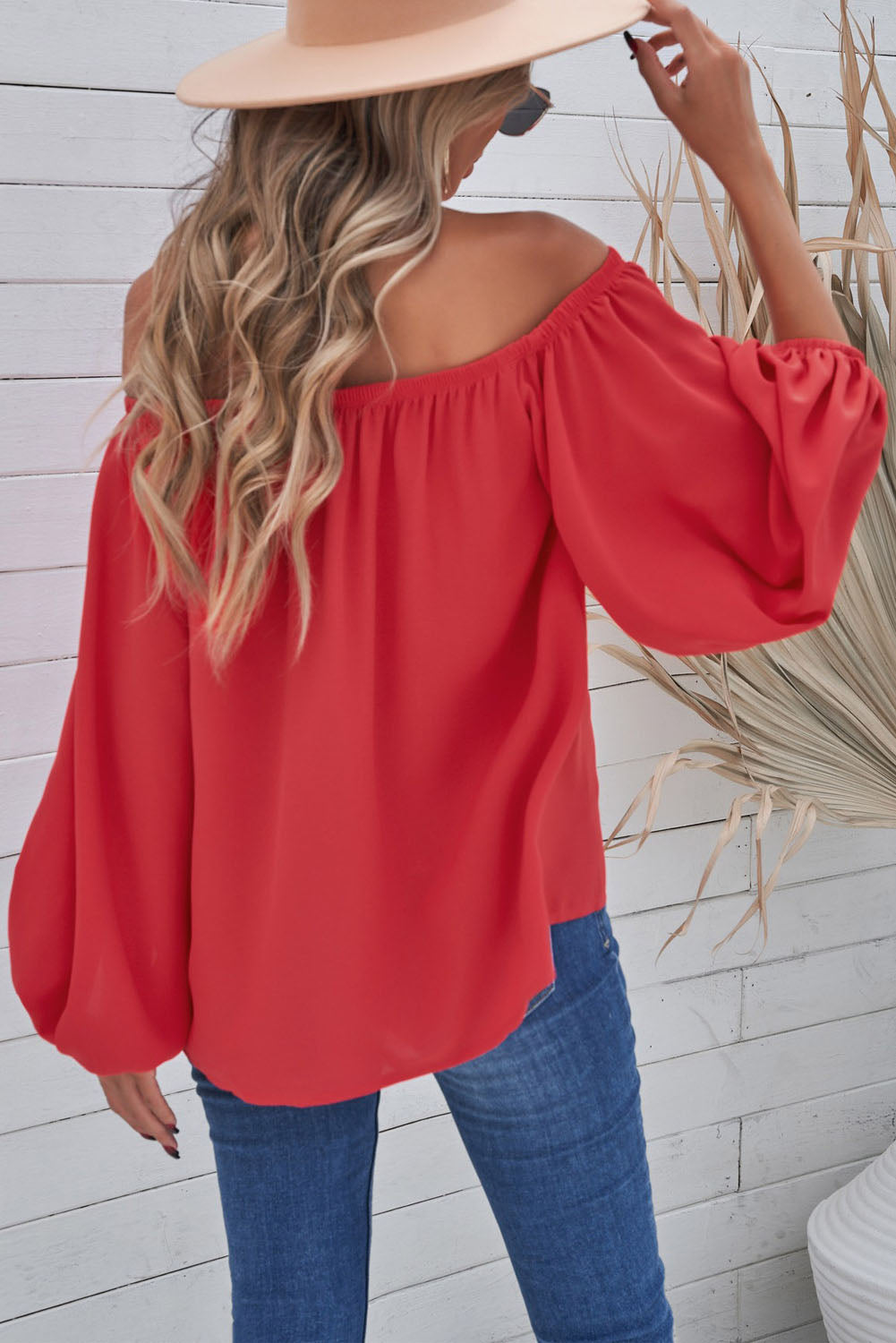 Off-Shoulder Balloon Sleeve Top Print on any thing USA/STOD clothes