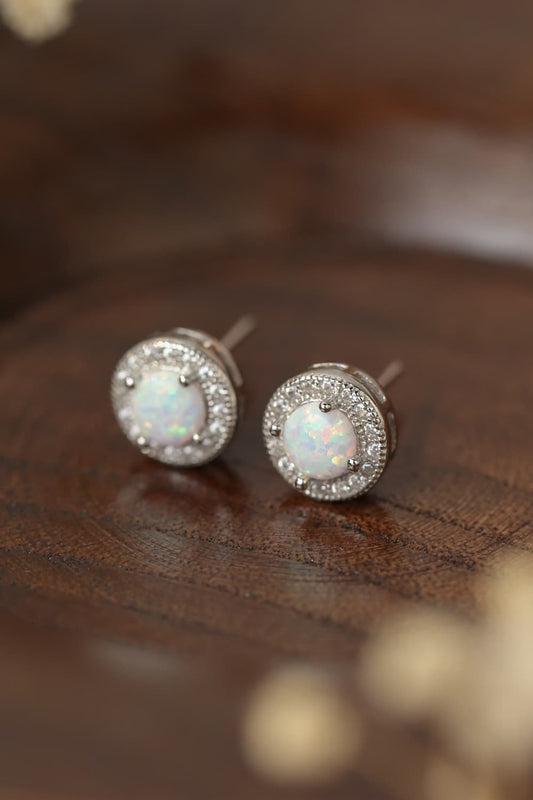 Opal 4-Prong Round Stud Earrings Print on any thing USA/STOD clothes