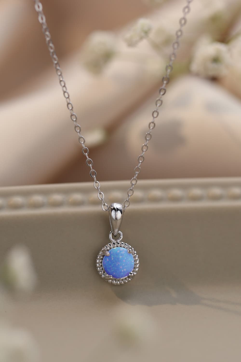 Opal Round Pendant Chain Necklace Print on any thing USA/STOD clothes