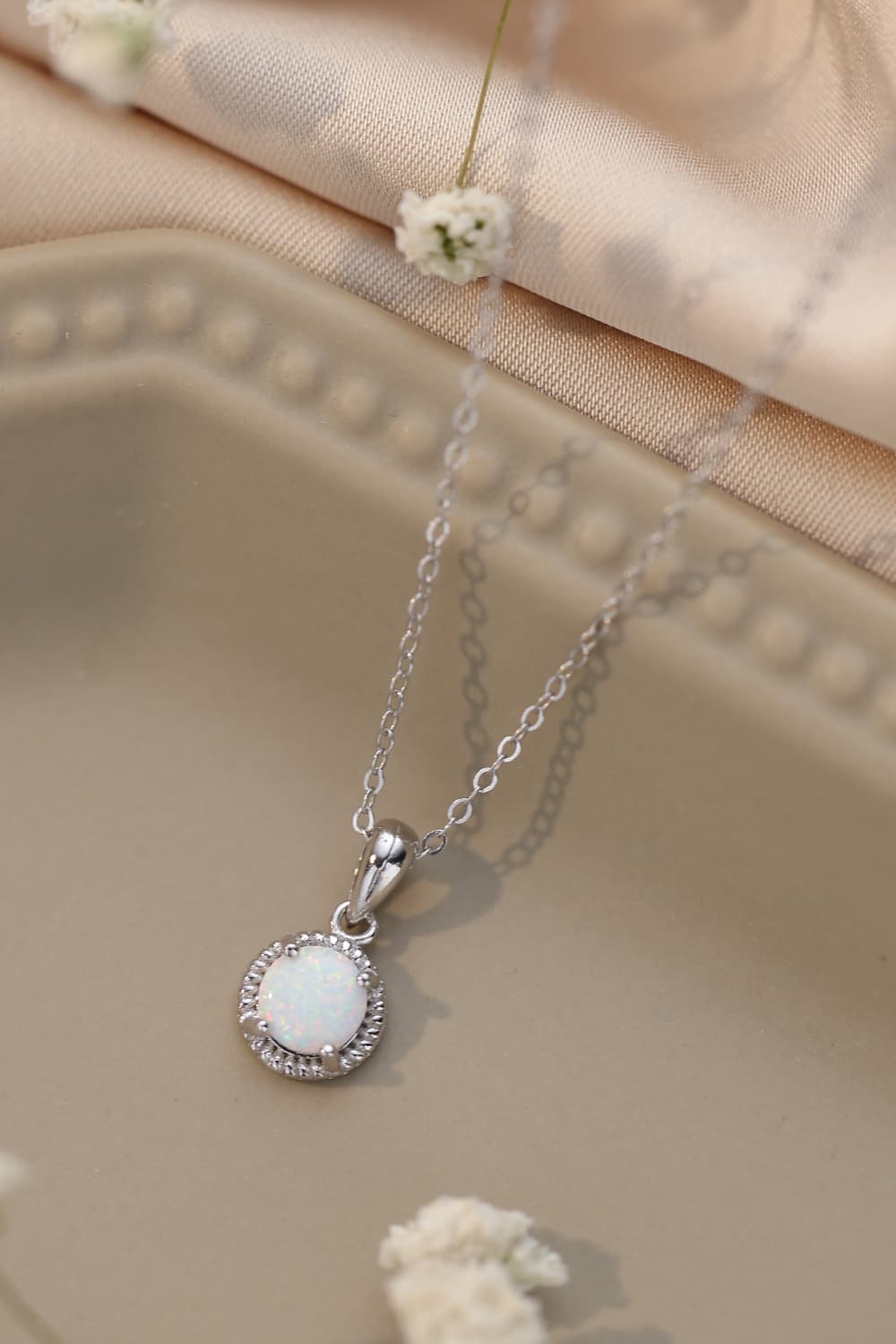 Opal Round Pendant Chain Necklace Print on any thing USA/STOD clothes