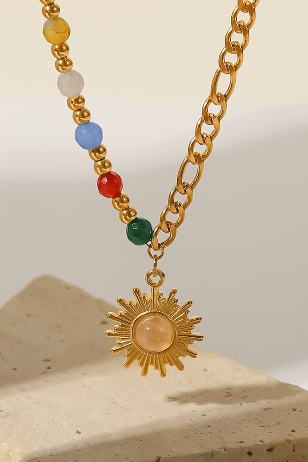 Opal Sun Shape Pendant Necklace Print on any thing USA/STOD clothes